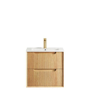 Load image into Gallery viewer, BYRON FLUTED 600MM WOODLAND OAK WALL HUNG VANITY