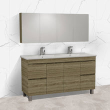 Load image into Gallery viewer, FOREST TIMBER 1500MM FREE-STANDING CURVE EDGE VANITY DOUBLE BOWL
