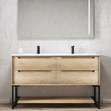 Load image into Gallery viewer, BYRON NATURAL OAK 1200MM WALL HUNG VANITY DOUBLE BOWLS