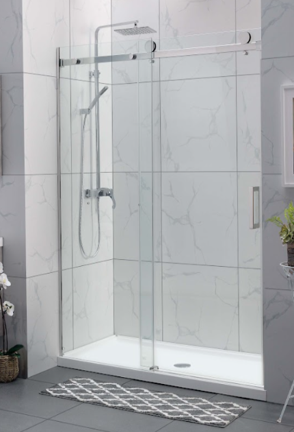WALL TO WALL FRAMELESS SLIDING SHOWER SCREEN - BRUSHED NICKEL