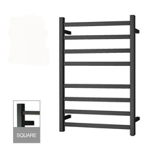 Load image into Gallery viewer, 8 BARS SQUARE MATT BLACK ELECTRIC HEATED TOWEL LADDER