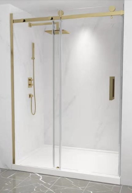 WALL TO WALL FRAMELESS SLIDING SHOWER SCREEN - BRUSHED GOLD