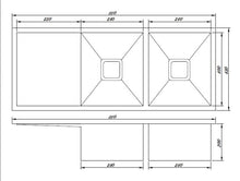 Load image into Gallery viewer, DOUBLE BOWLS &amp; DRAINBORAD TOP/UNDERMOUNT SINK 1100x450x215mm
