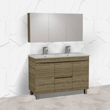 Load image into Gallery viewer, FOREST TIMBER 1200MM FREE-STANDING CURVE EDGE VANITY DOUBLE BOWL
