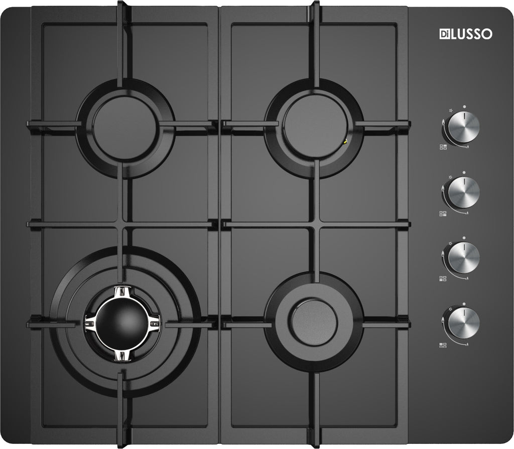 DILUSSO GAS COOKTOP BLACK GLASS 600MM - GC604MBFC