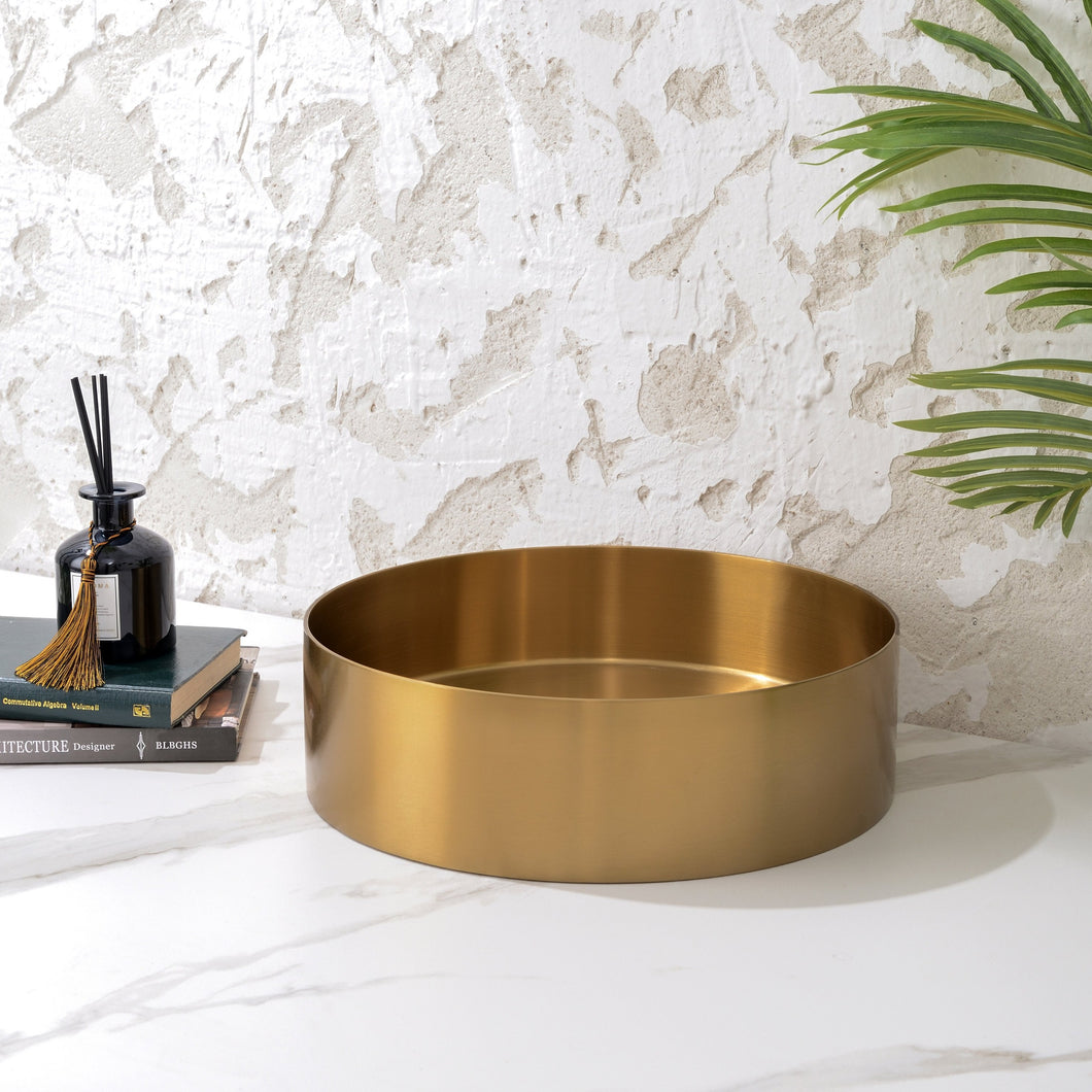 ROUND BASIN HANDMADE STAINLESS  STEEL - BRUSHED GOLD