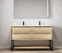 Load image into Gallery viewer, BYRON NATURAL OAK 1500MM WALL HUNG VANITY DOUBLE BOWLS
