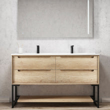 Load image into Gallery viewer, BYRON NATURAL OAK 1200MM WALL HUNG VANITY DOUBLE BOWLS
