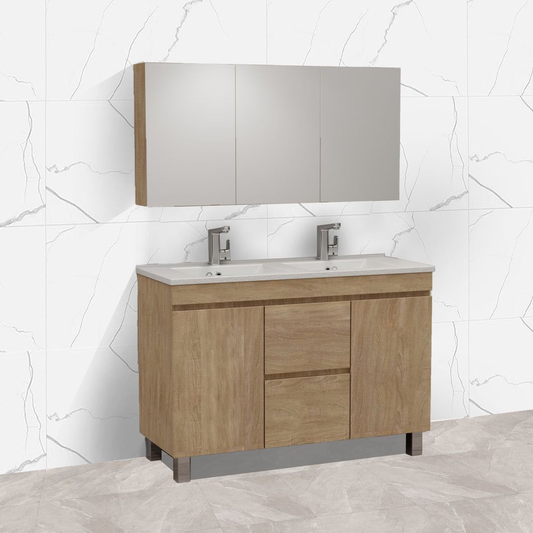 FOREST TIMBER 1200MM FREE-STANDING CURVE EDGE VANITY DOUBLE BOWL