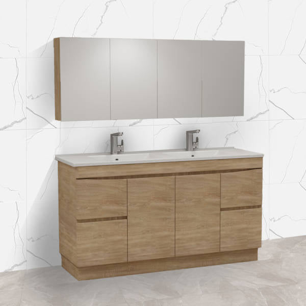 FOREST TIMBER 1500MM FREE-STANDING CURVE EDGE VANITY DOUBLE BOWL