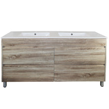Load image into Gallery viewer, 1500MM QUBIST FLOOR MDF VANITY WHITE OAK DOUBLE BOWLS
