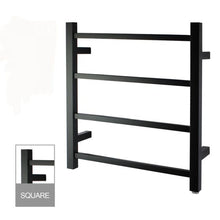 Load image into Gallery viewer, 4 BARS SQUARE MATT BLACK ELECTRIC HEATED TOWEL LADDER
