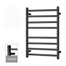 Load image into Gallery viewer, 8 BARS SQUARE MATT BLACK ELECTRIC HEATED TOWEL LADDER
